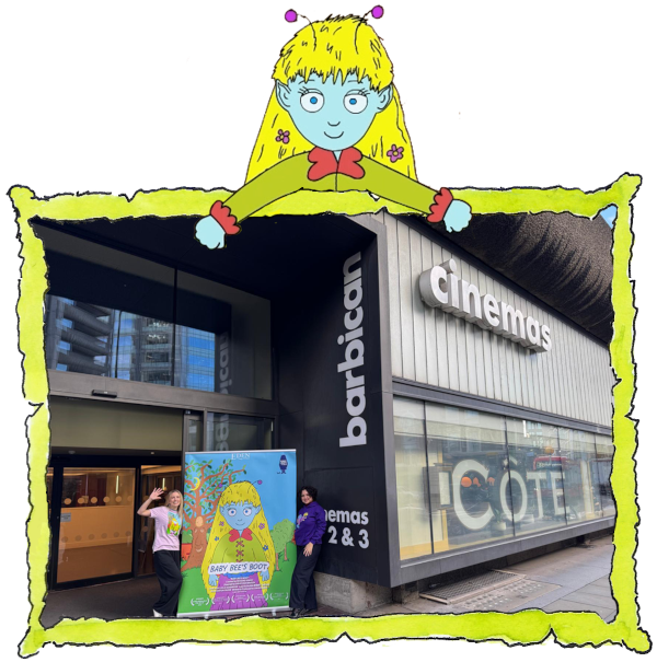 Film promotional banner outside Barbican Centre